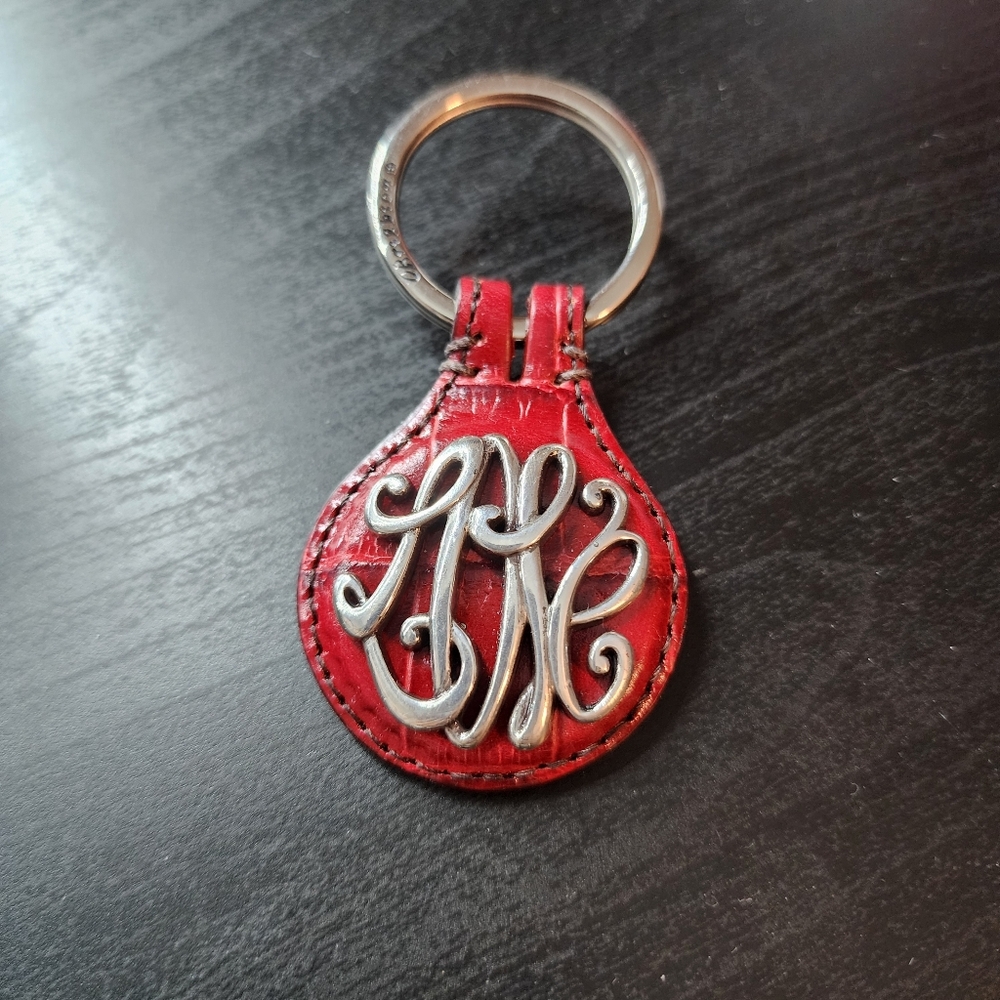 Brighton Retired Red "Circle Of Love" Leather Keychain with Silver LOVE Monogram
